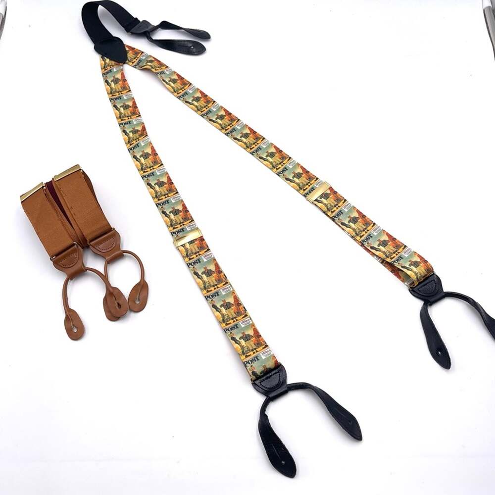 POST MAGAZINE theme - Men's Suspenders Braces tan Webbing Button Fasteners